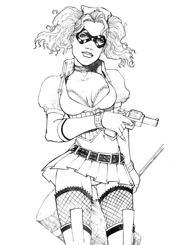 Harley Quinn boyama sayfası – el becerilerini geliştirir, boyama çalışması