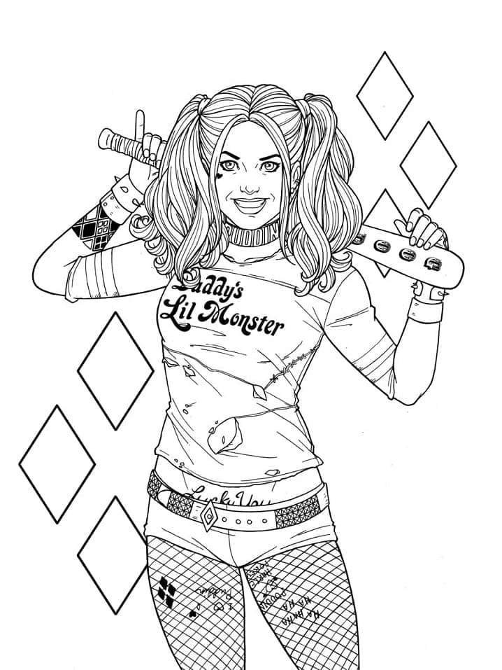 Harley Quinn boyama sayfası – evde etkinlik, ücretsiz yazdır