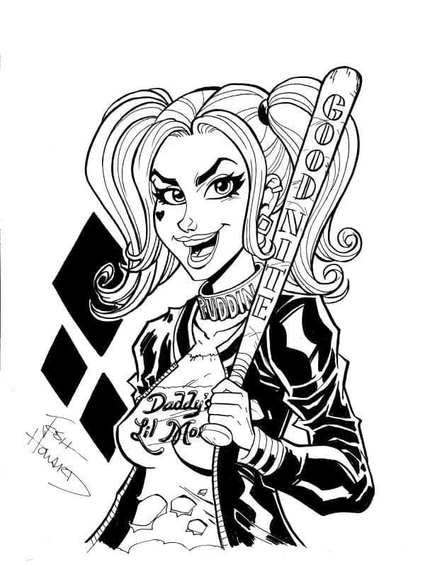 Harley Quinn boyama sayfası – çocuk aktivitesi, PDF indir