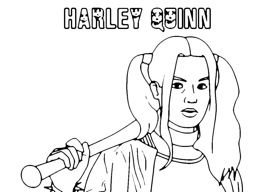 Harley Quinn boyama sayfası – basit çizim, kolay boyama