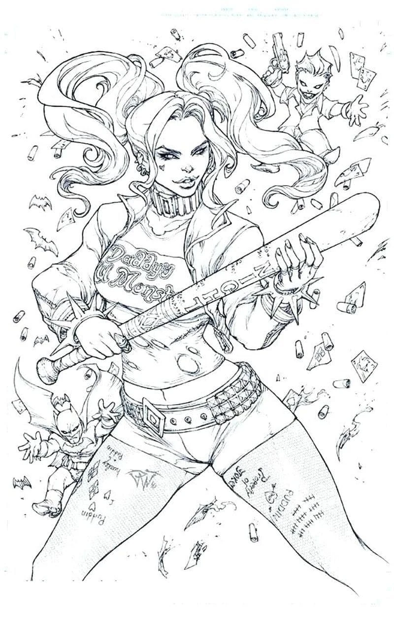Harley Quinn boyama sayfası – ücretsiz yazdır, boyama etkinliği