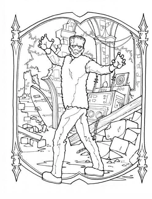Frankenstein boyama sayfası – basit çizim, kolay boyama