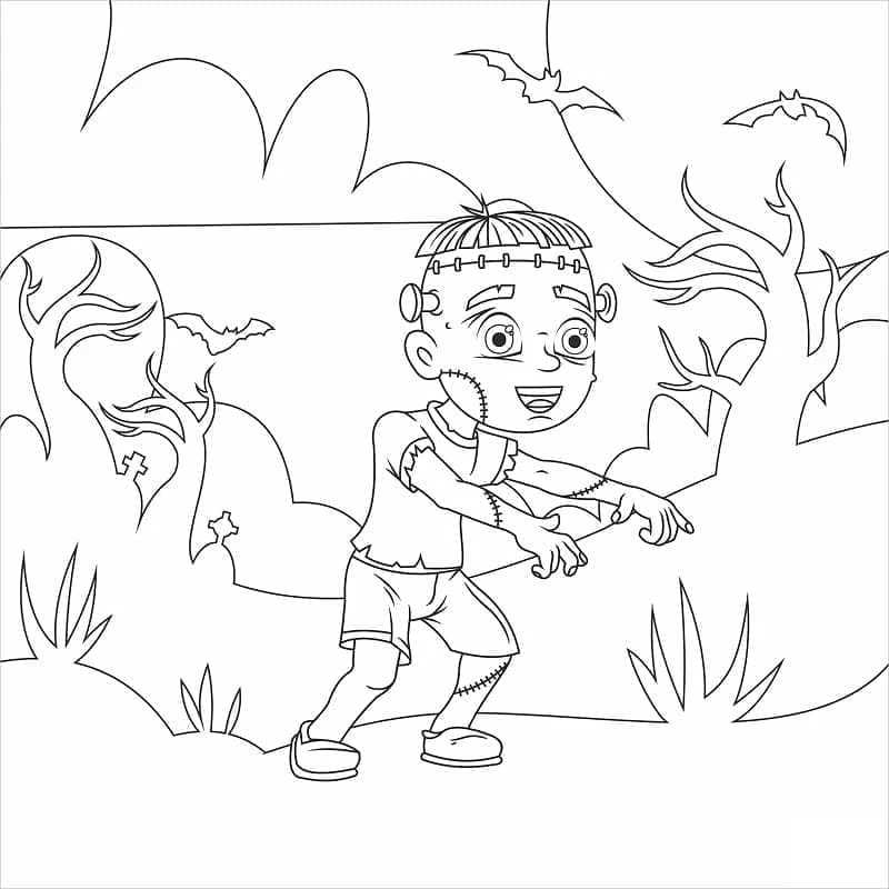 Frankenstein boyama sayfası – eğlenceli etkinlik, el becerilerini geliştirir