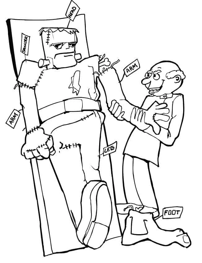 Frankenstein boyama sayfası – çocuk aktivitesi, PDF indir