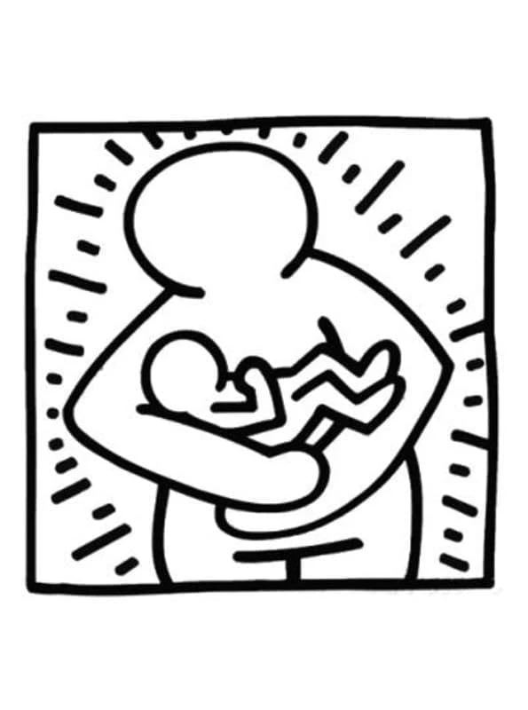 Keith Haring boyama sayfası – sevimli karakter, sanatsal çalışma