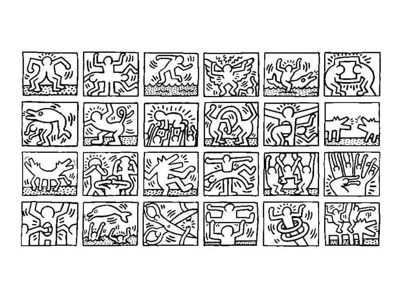 Keith Haring boyama sayfası – basit çizim, kolay boyama