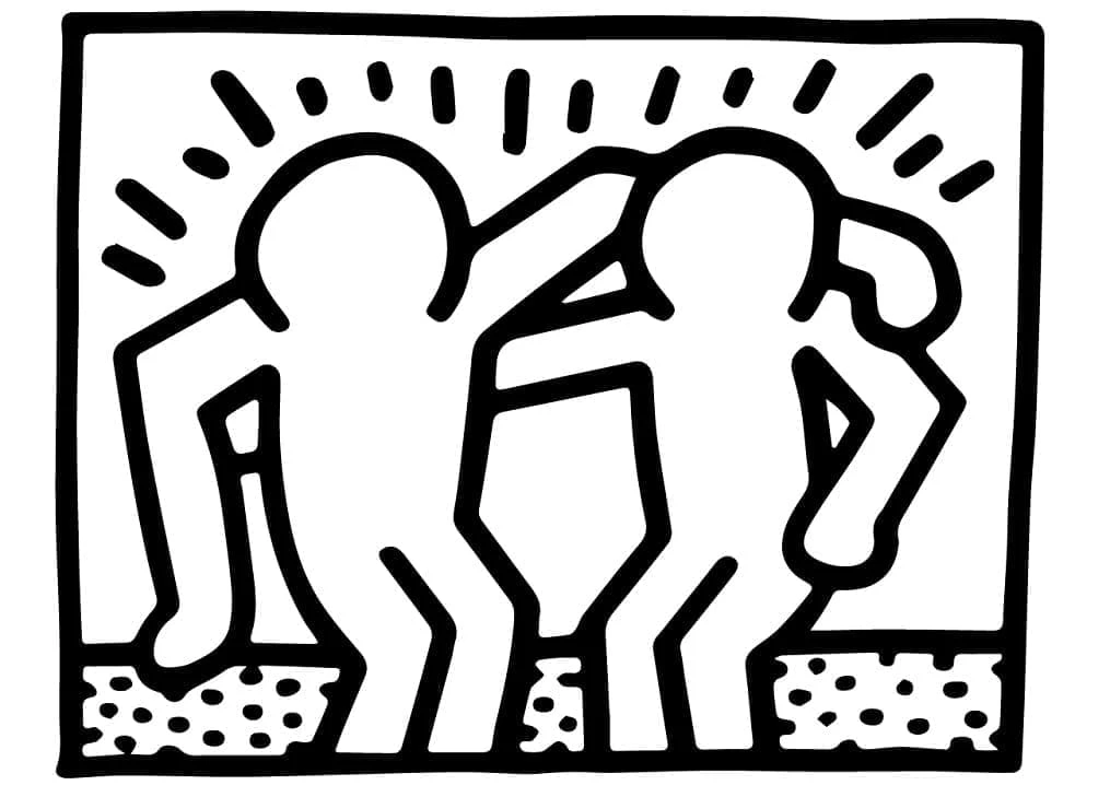 Keith Haring boyama sayfası – renkli çizimler, okul öncesi