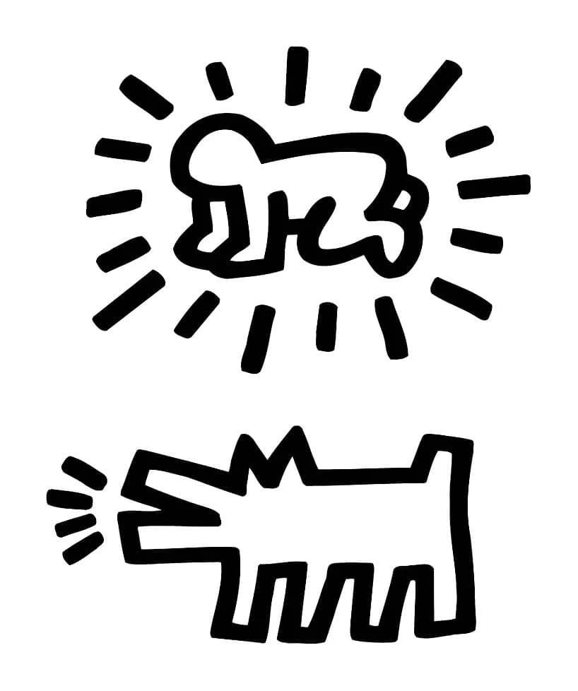 Keith Haring boyama sayfası – sevimli karakter, sanatsal çalışma