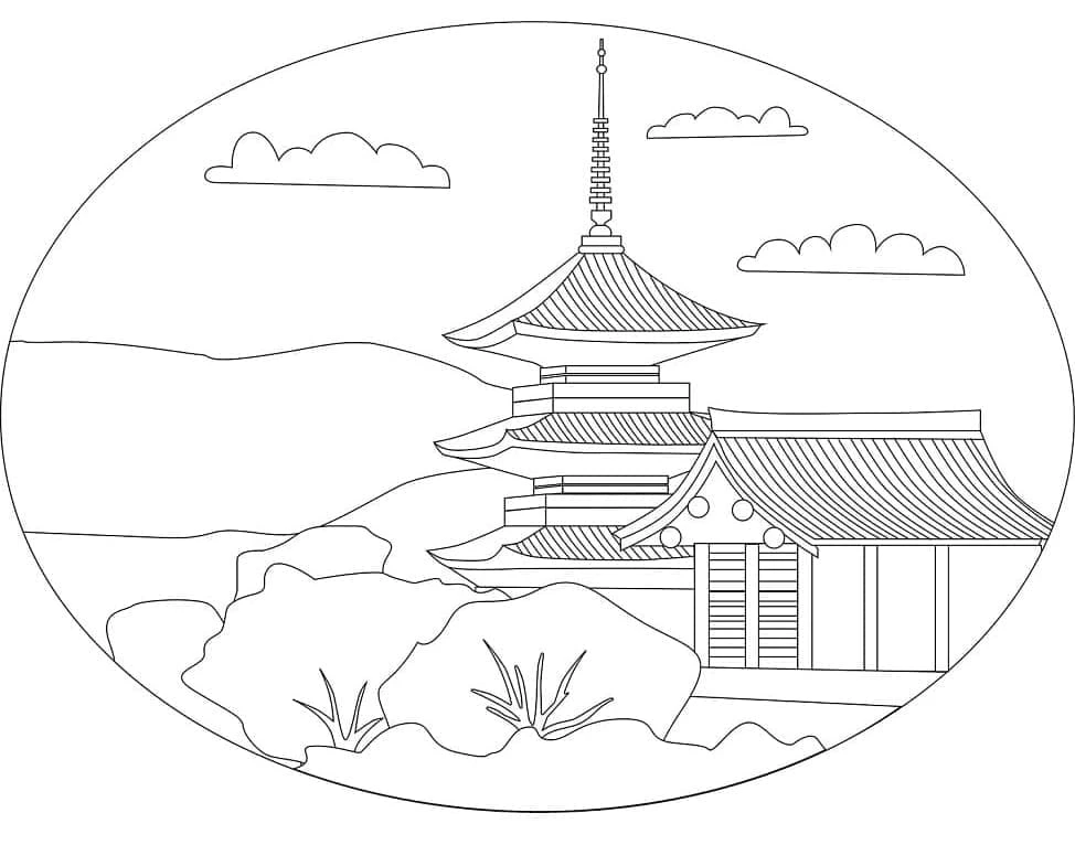 Japonya boyama sayfası – basit çizim, kolay boyama