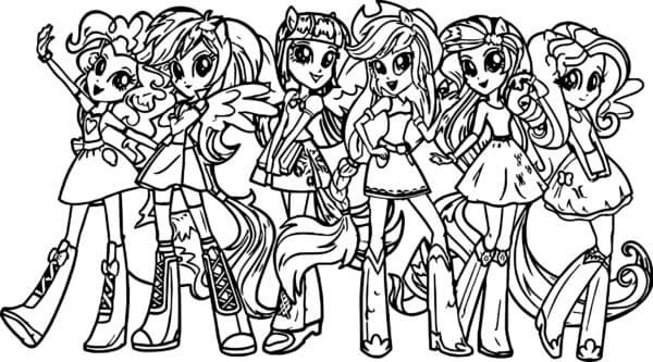 Equestria Girls boyama sayfası – çizgi film temalı, basit çizim