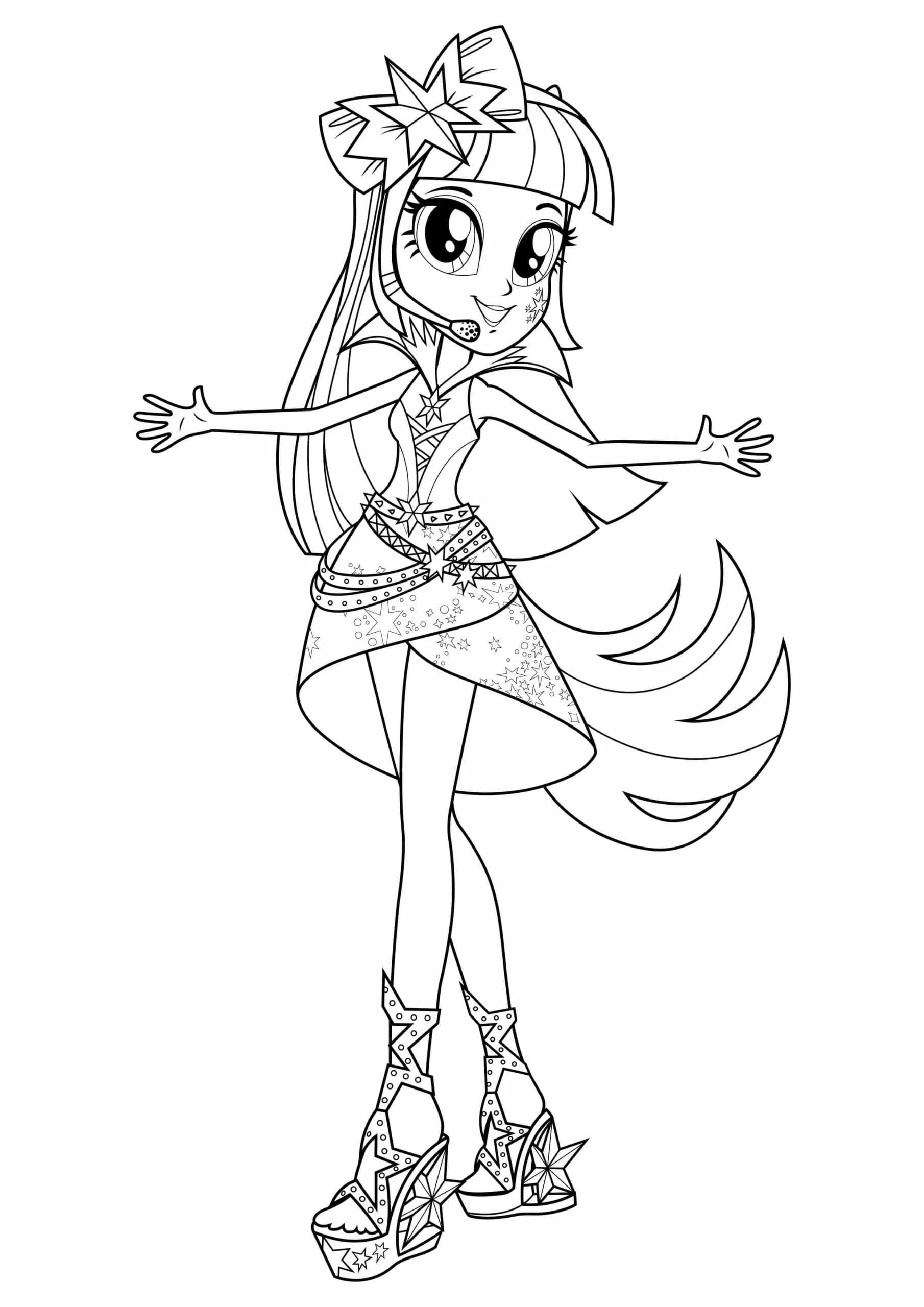 Equestria Girls boyama sayfası – renkli çizimler, okul öncesi