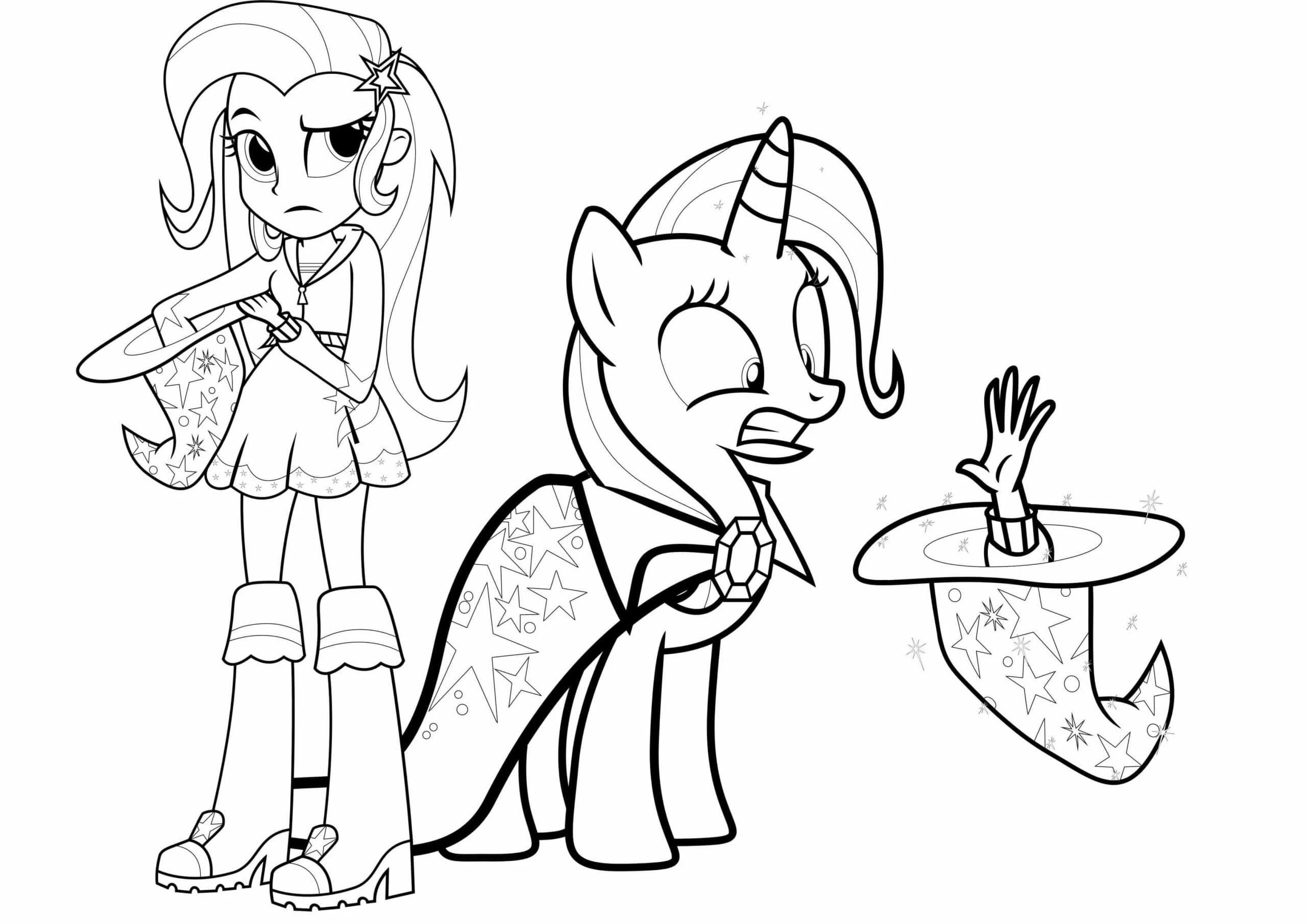 Equestria Girls boyama sayfası – çizgi film temalı, basit çizim