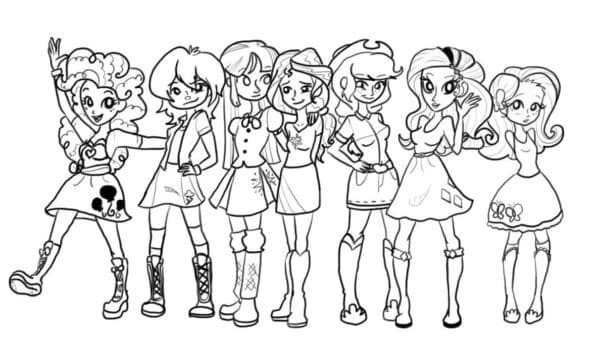 Equestria Girls boyama sayfası – keyifli zaman, renkli çizimler