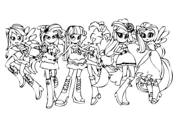 Equestria Girls boyama sayfası – boyama çalışması, yaratıcılığı geliştirir