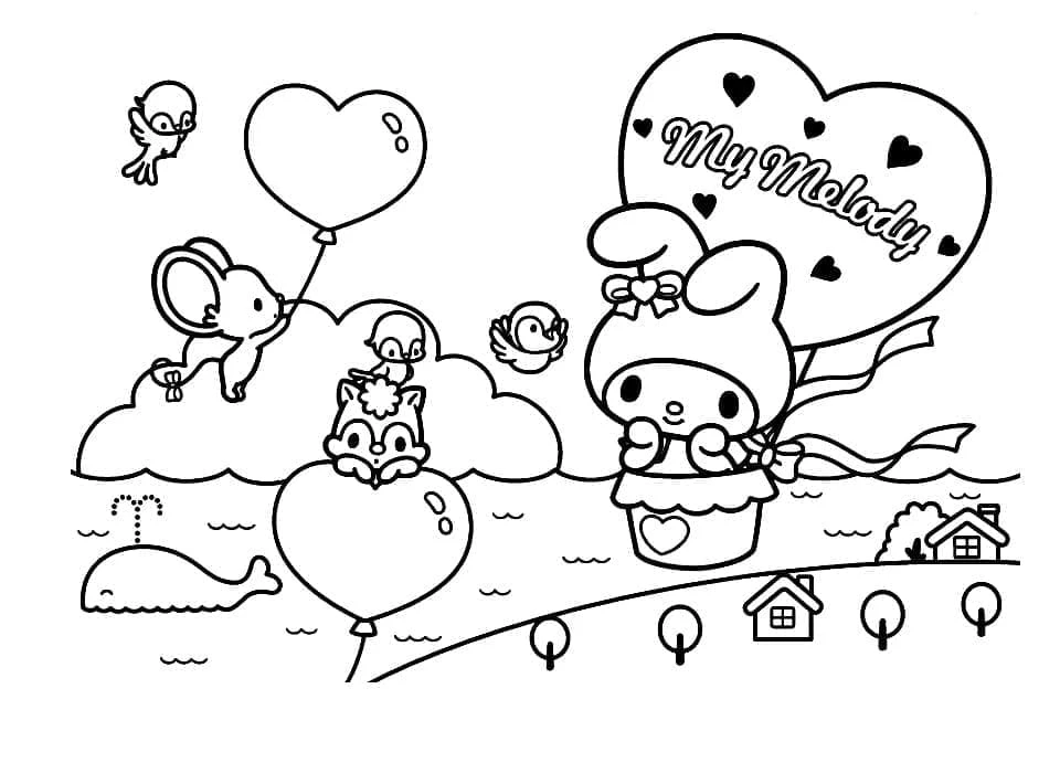 My Melody boyama sayfası – boyama çalışması, yaratıcılığı geliştirir