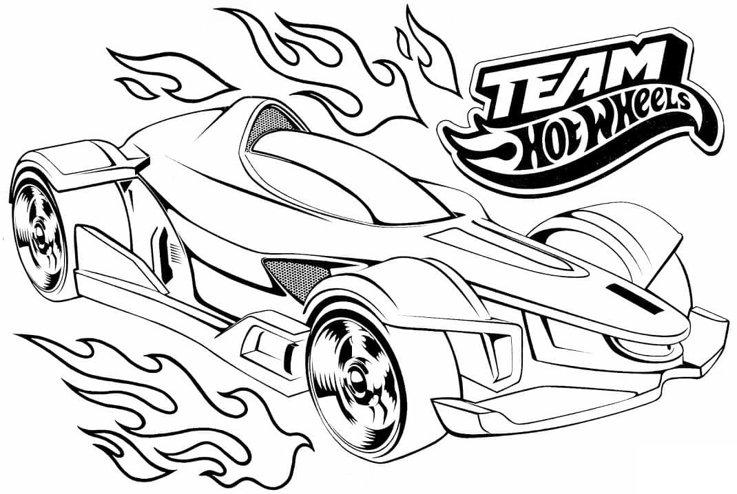 Hot Wheels boyama sayfası – çizgi film temalı, basit çizim