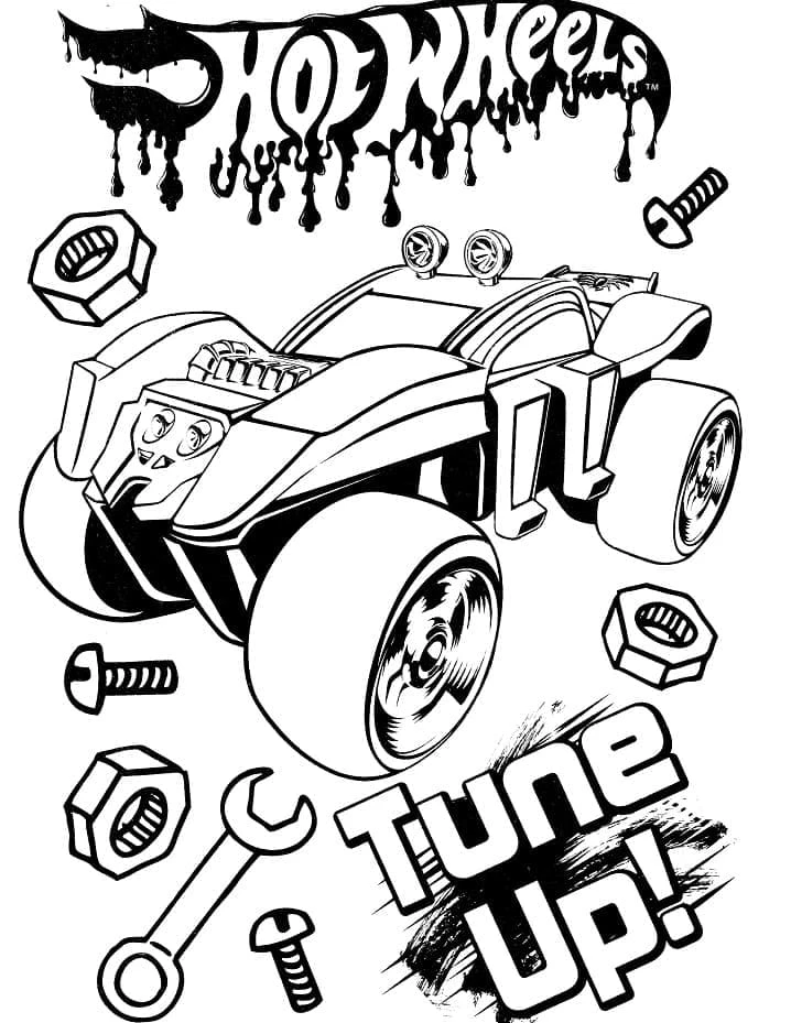 Hot Wheels boyama sayfası – çocuk aktivitesi, PDF indir