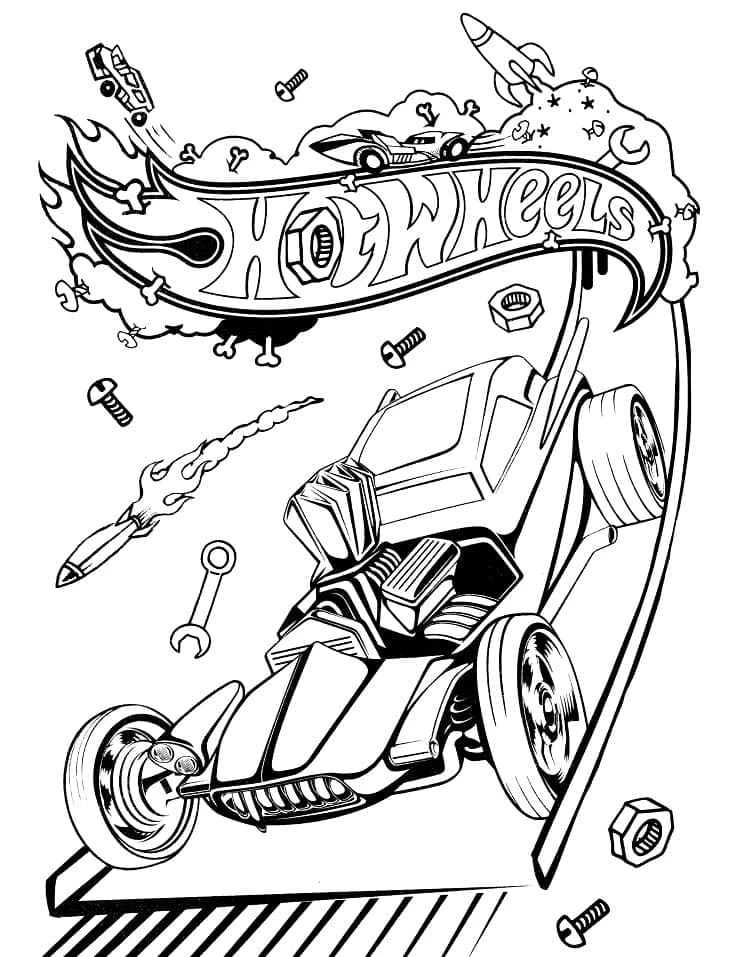 Hot Wheels boyama sayfası – basit çizim, kolay boyama