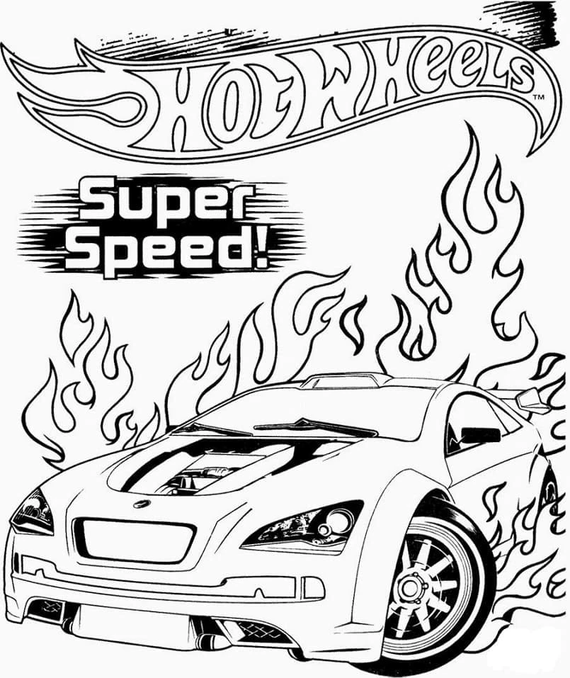 Hot Wheels boyama sayfası – çocuklar için, çizgi film temalı