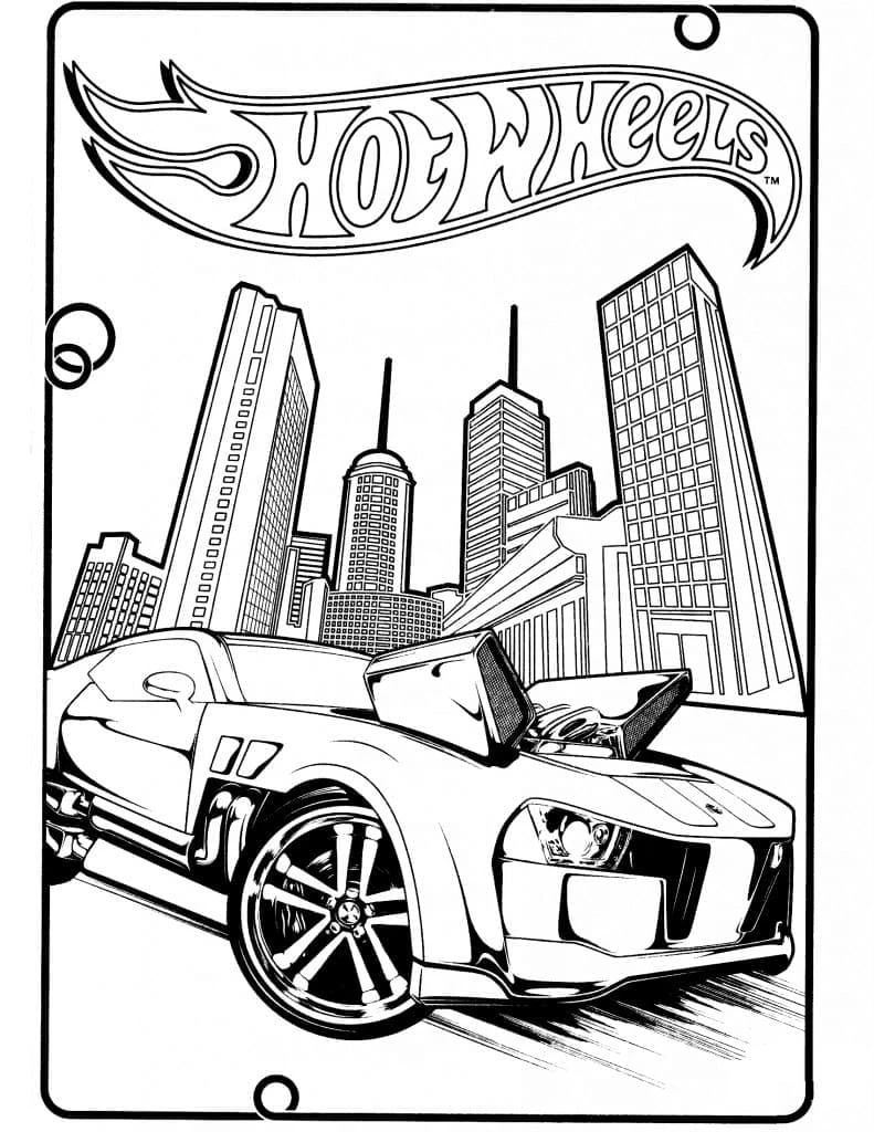Hot Wheels boyama sayfası – kolay boyama, eğitici aktivite