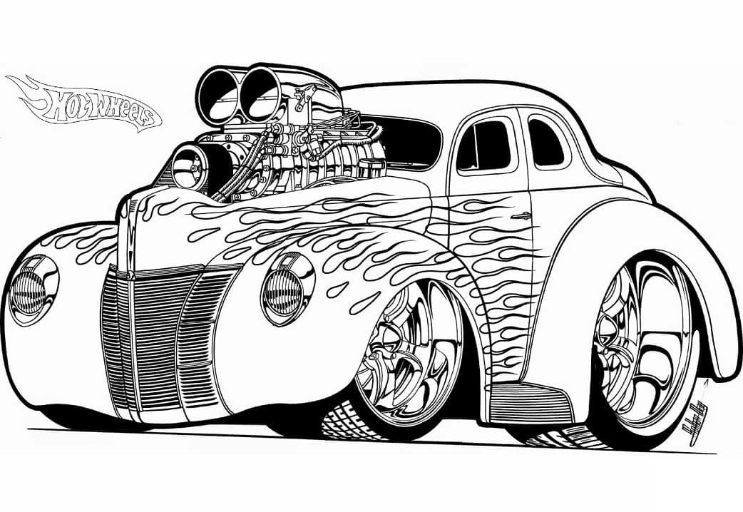 Hot Wheels boyama sayfası – basit çizim, kolay boyama
