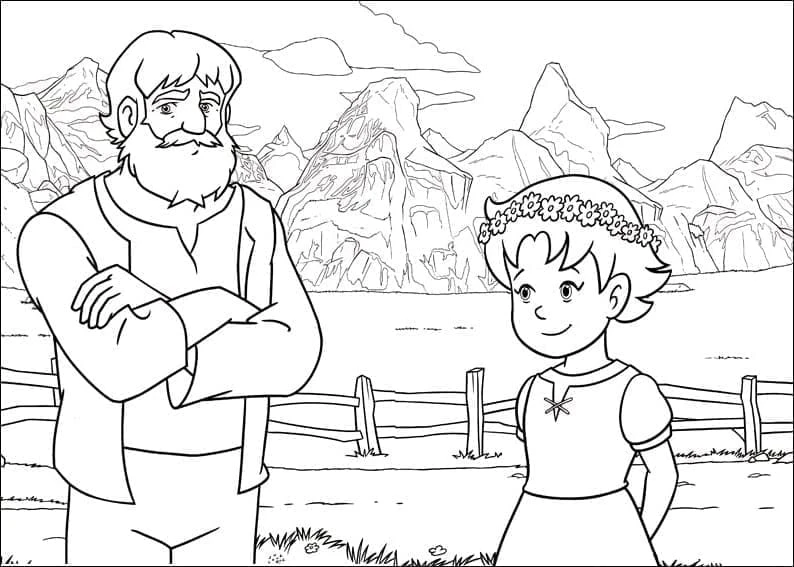 Heidi boyama sayfası – renkli çizimler, okul öncesi