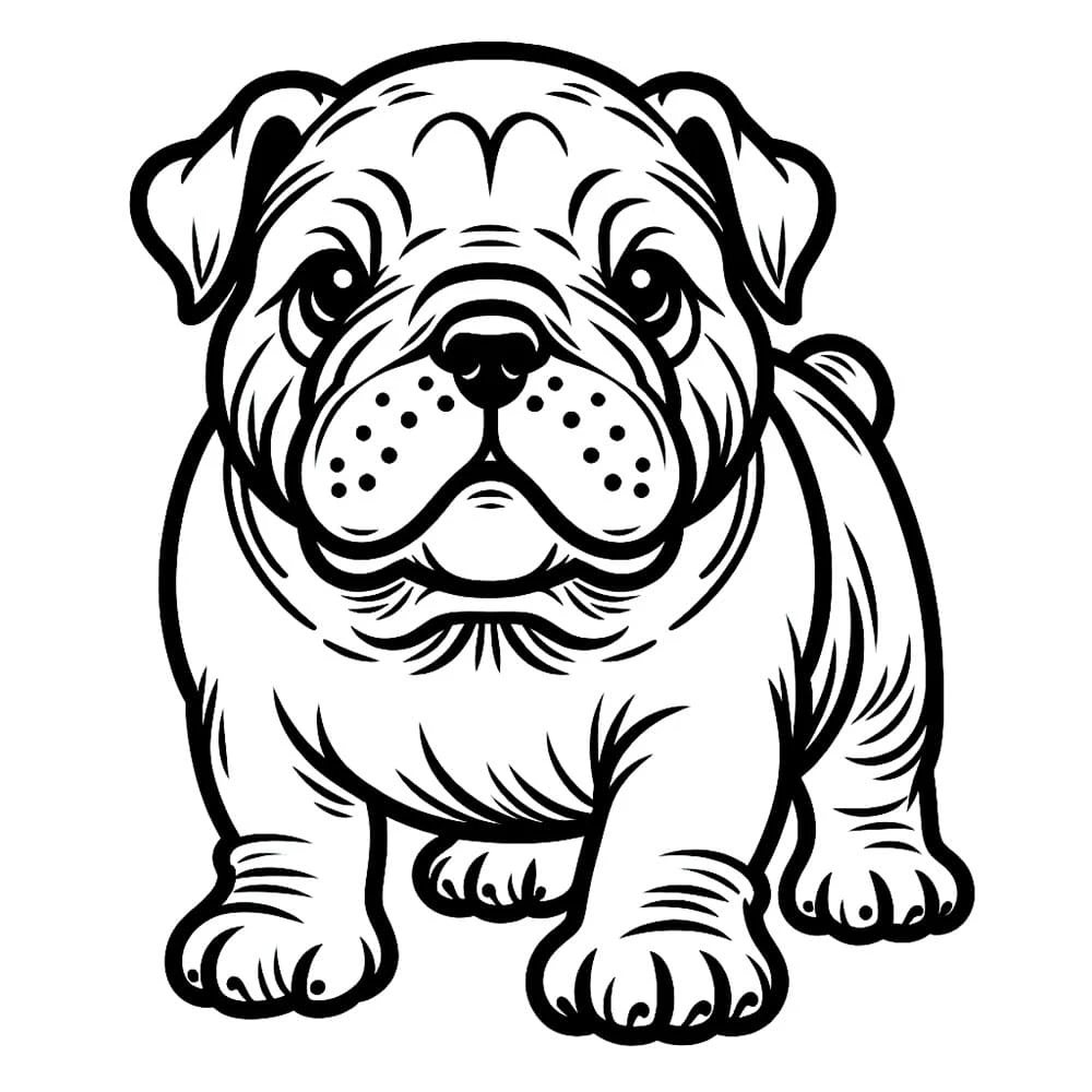Buldog boyama sayfası – kolay boyama, eğitici aktivite