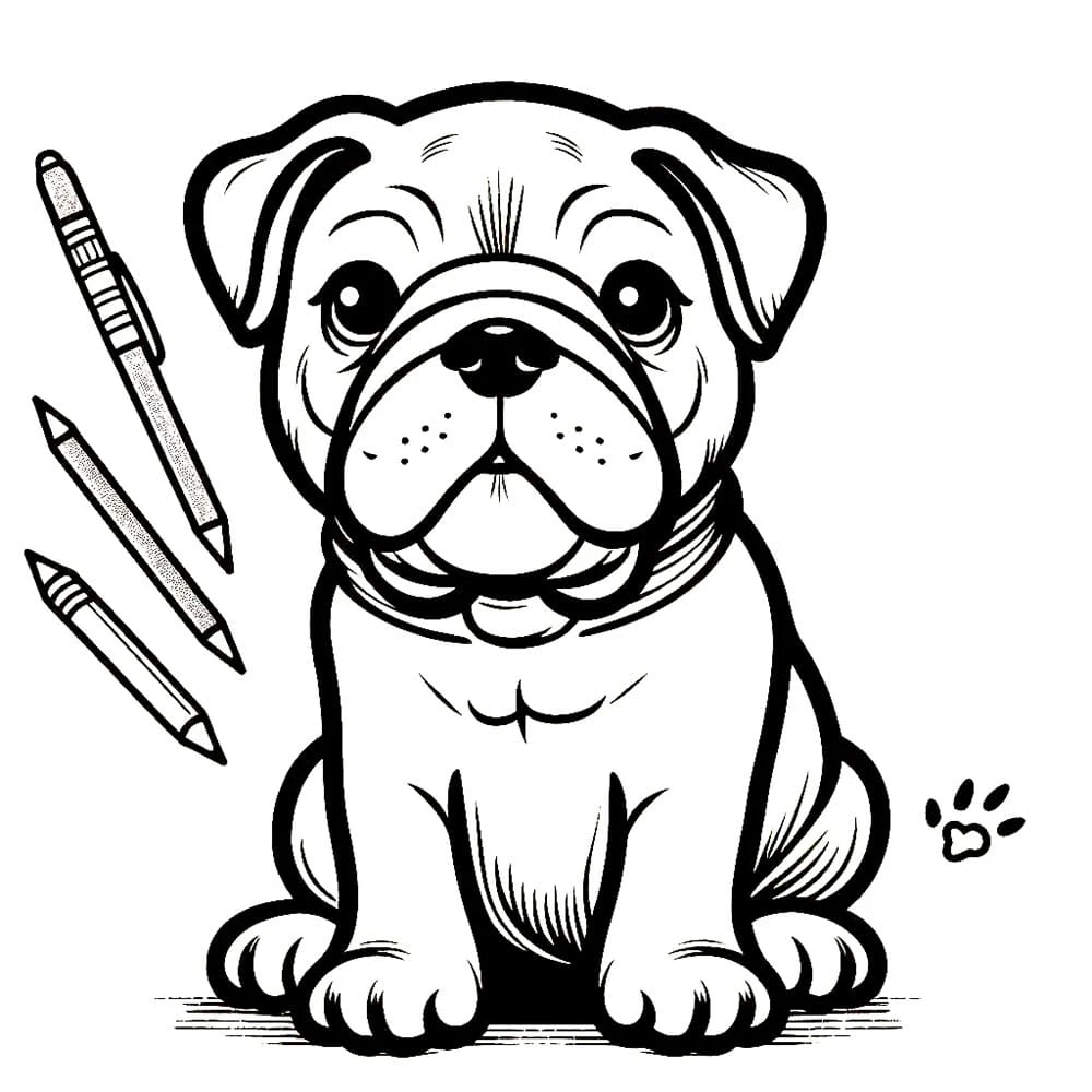 Buldog boyama sayfası – okul öncesi, evde etkinlik
