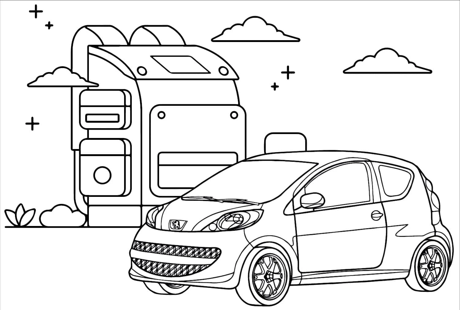 Peugeot boyama sayfası – PDF indir, sevimli karakter