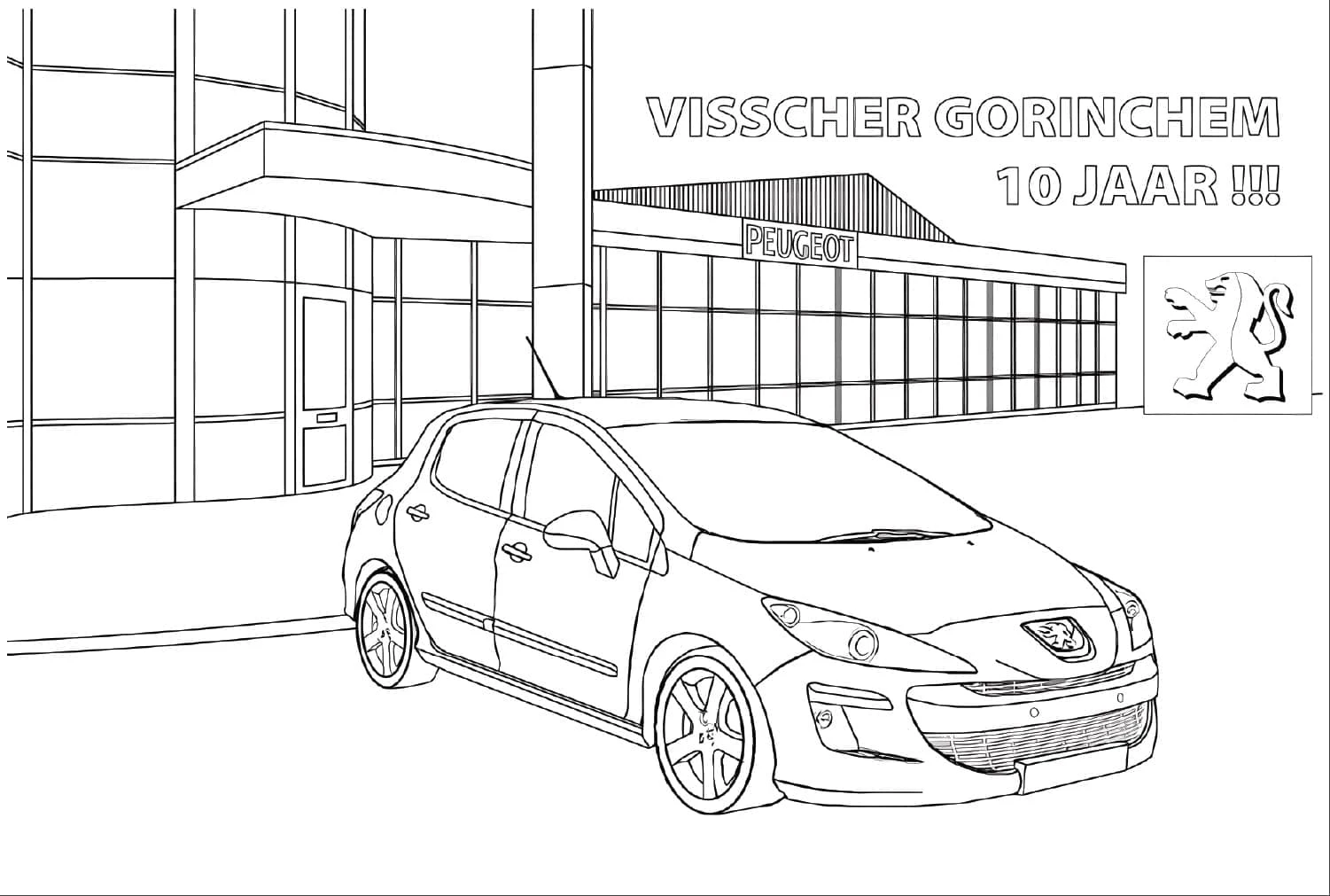 Peugeot boyama sayfası – çocuklar için, çizgi film temalı