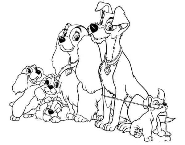 Leydi ile Sokak Köpeği boyama sayfası #28 – mürekkep tasarrufu sağlar, PDF indir