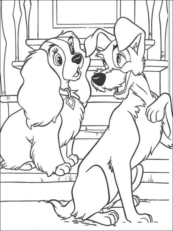 Leydi ile Sokak Köpeği boyama sayfası – çocuklar için, çizgi film temalı