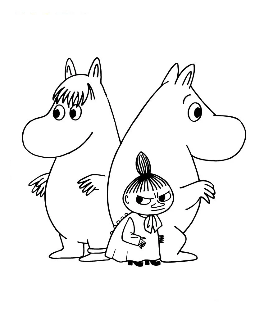 Moomin boyama sayfası #1 – hayal gücünü besler, tamamen ücretsiz