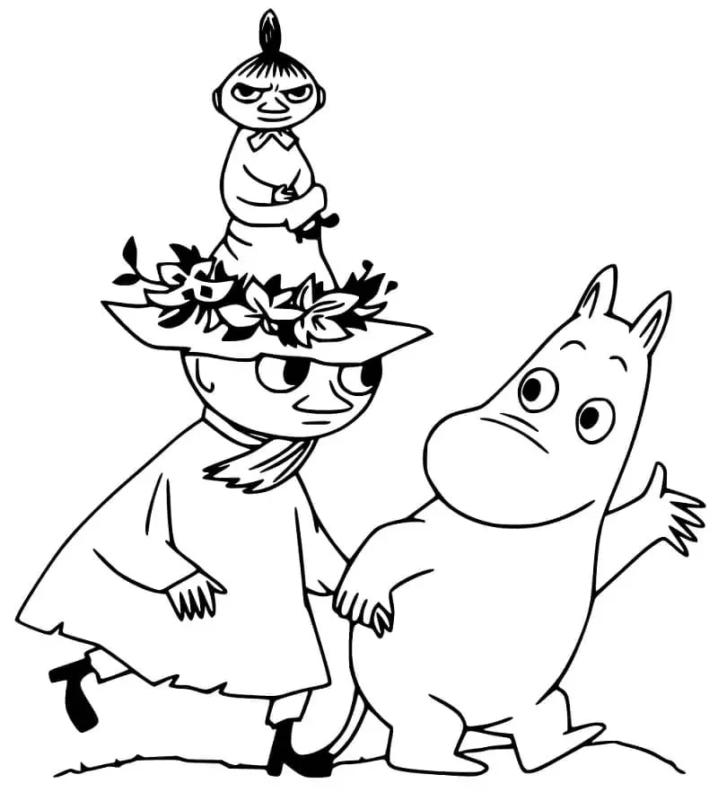 Moomin boyama sayfası – basit çizim, kolay boyama