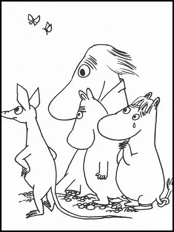 Moomin boyama sayfası – boyama çalışması, yaratıcılığı geliştirir