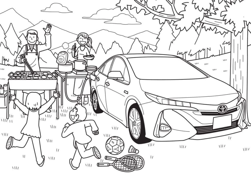 Toyota boyama sayfası – çocuklar için, çizgi film temalı