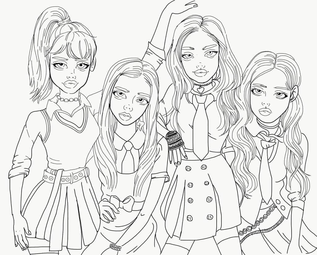 Blackpink boyama sayfası – çocuklar için, çizgi film temalı