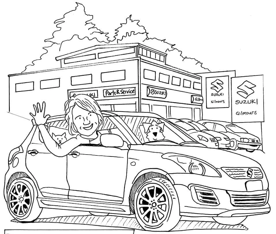 Suzuki boyama sayfası – eğlenceli etkinlik, el becerilerini geliştirir