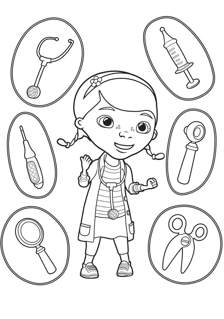 Doktor McStuffins boyama sayfası – sevimli karakter, sanatsal çalışma