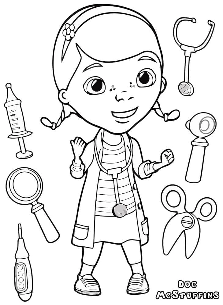 Doktor McStuffins boyama sayfası – boyama etkinliği, çocuk aktivitesi