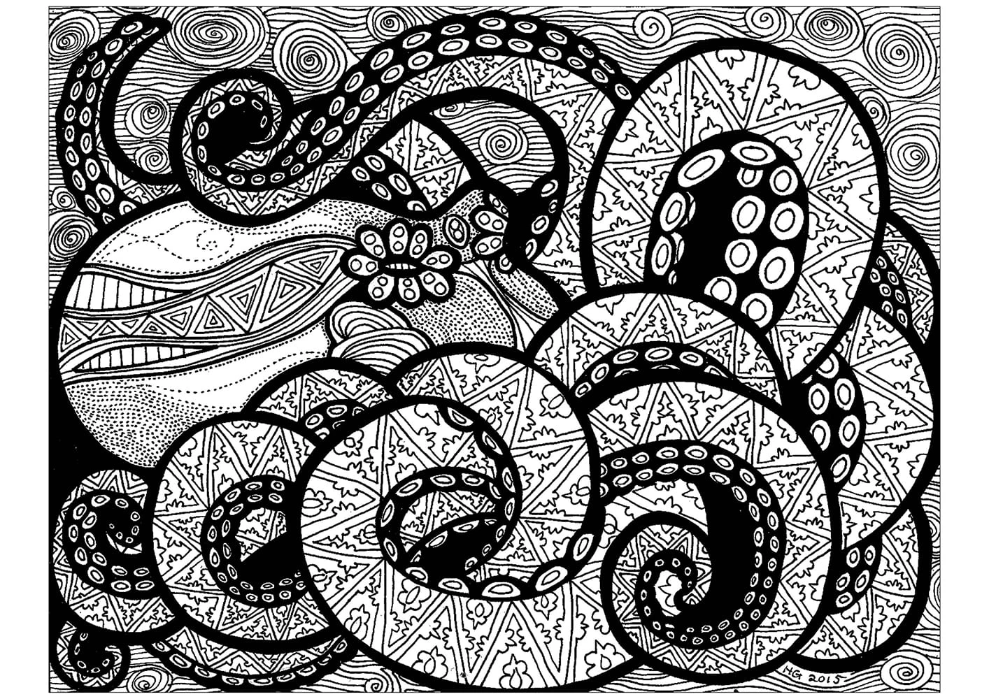 Zentangle boyama sayfası – eğitici aktivite, yaratıcılık
