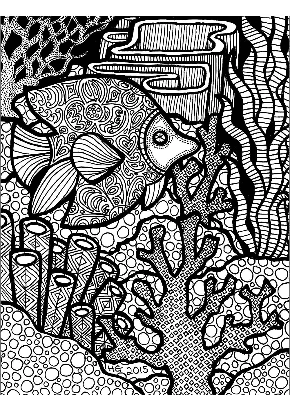 Zentangle boyama sayfası – çizgi film temalı, basit çizim