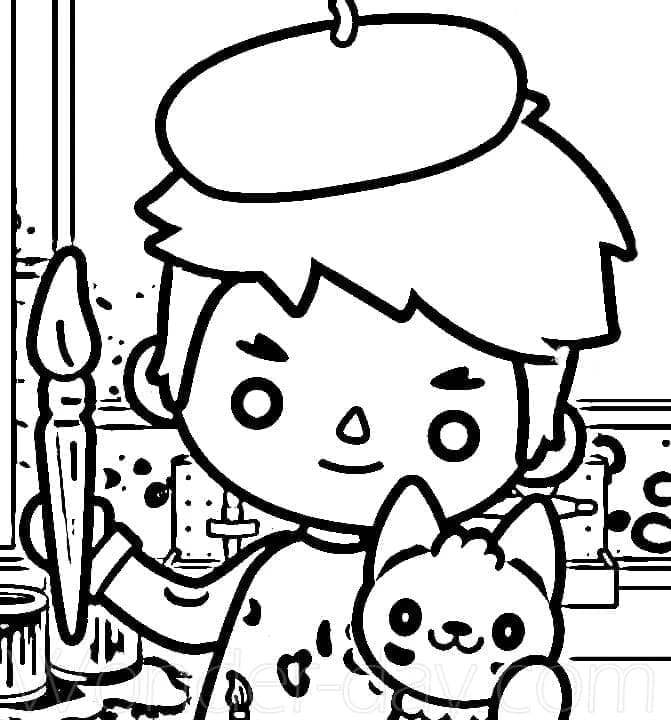 Toca Boca boyama sayfası – sevimli karakter, sanatsal çalışma