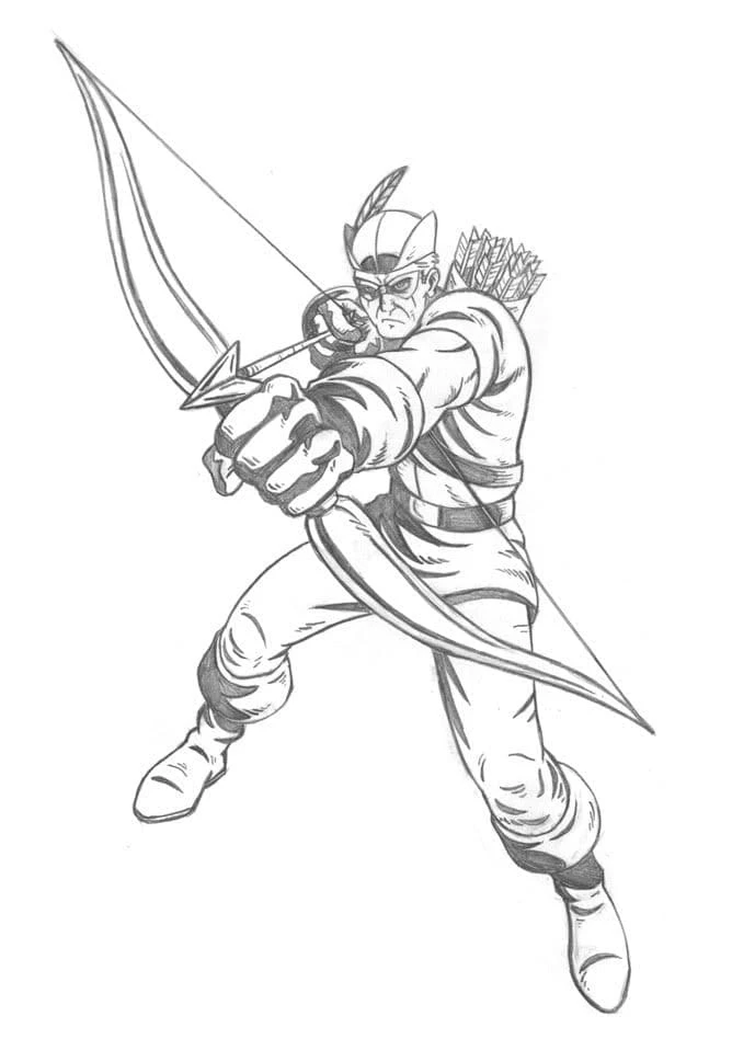 Green Arrow boyama sayfası – çocuk aktivitesi, PDF indir