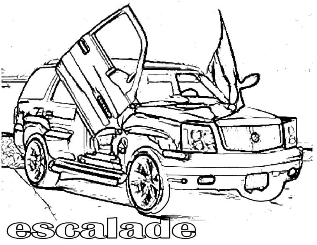 Cadillac boyama sayfası – basit çizim, kolay boyama