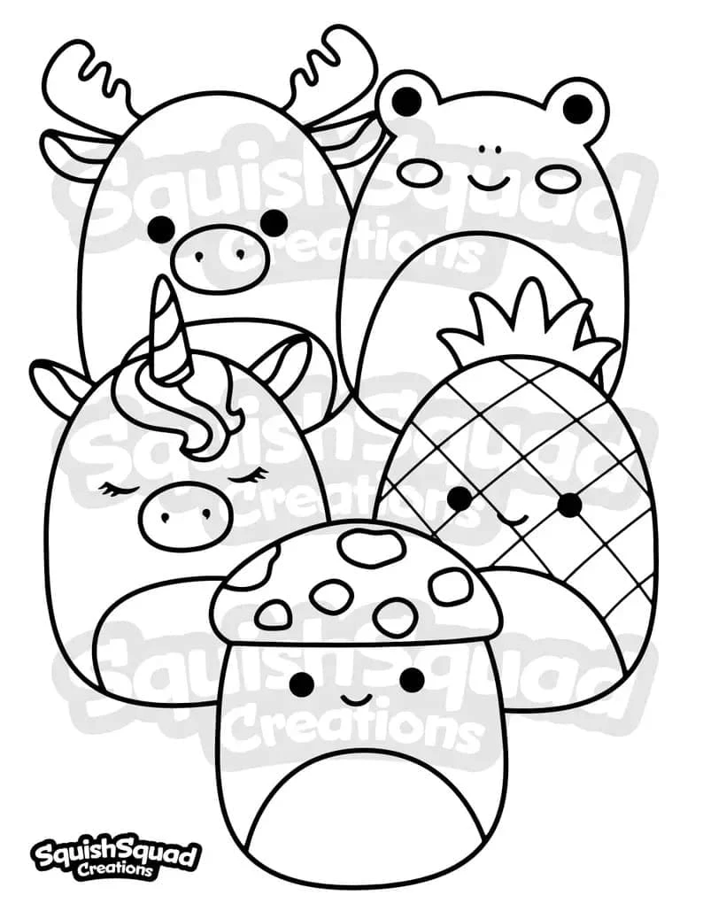 Squishmallow boyama sayfası – boyama etkinliği, çocuk aktivitesi