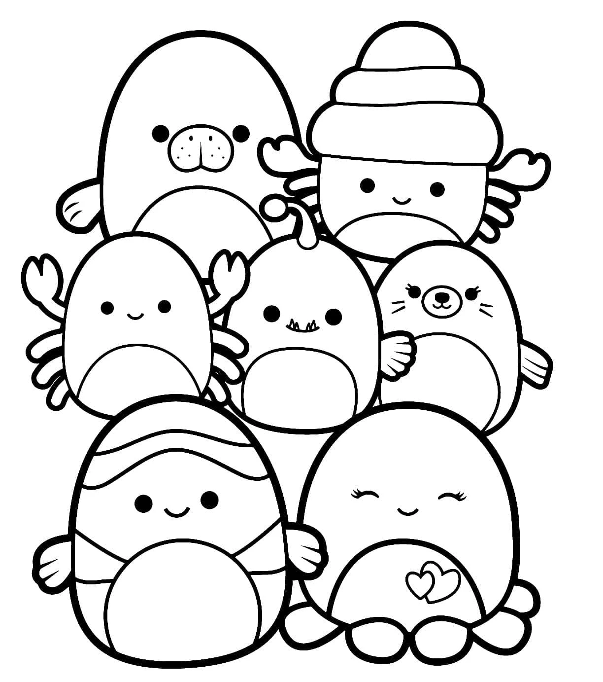 Squishmallow boyama sayfası – sevimli karakter, sanatsal çalışma