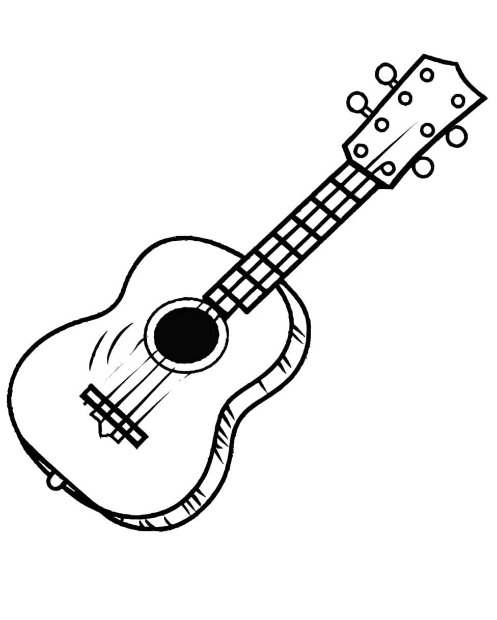 Ukulele boyama sayfası – sevimli karakter, sanatsal çalışma