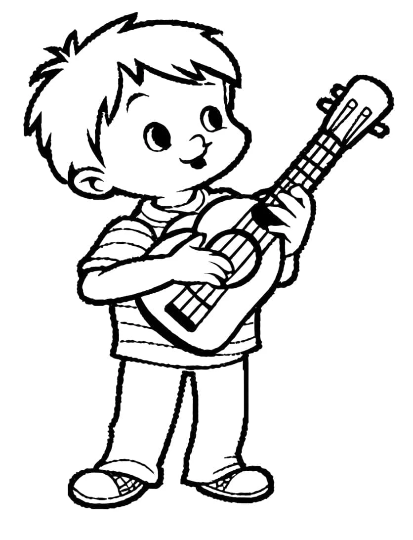 Ukulele boyama sayfası – çizgi film temalı, basit çizim
