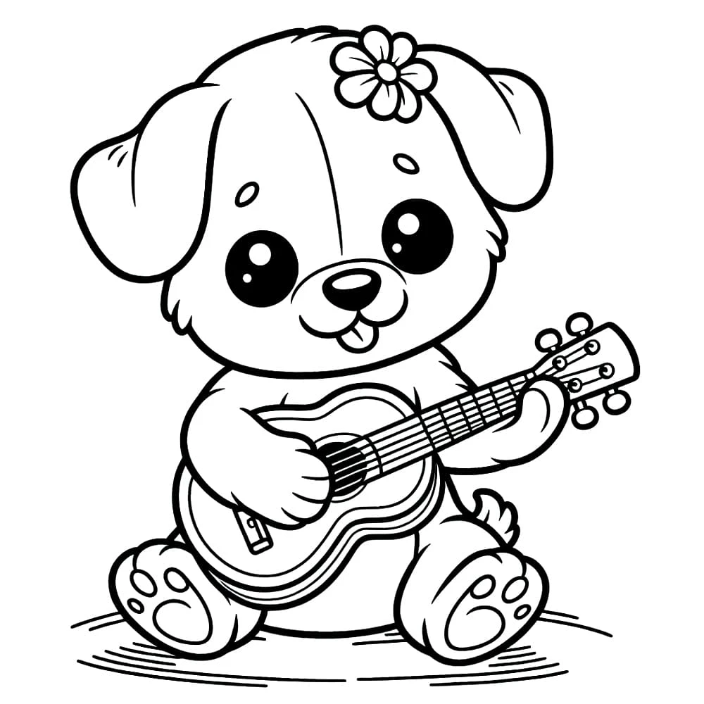 Ukulele boyama sayfası – keyifli zaman, renkli çizimler